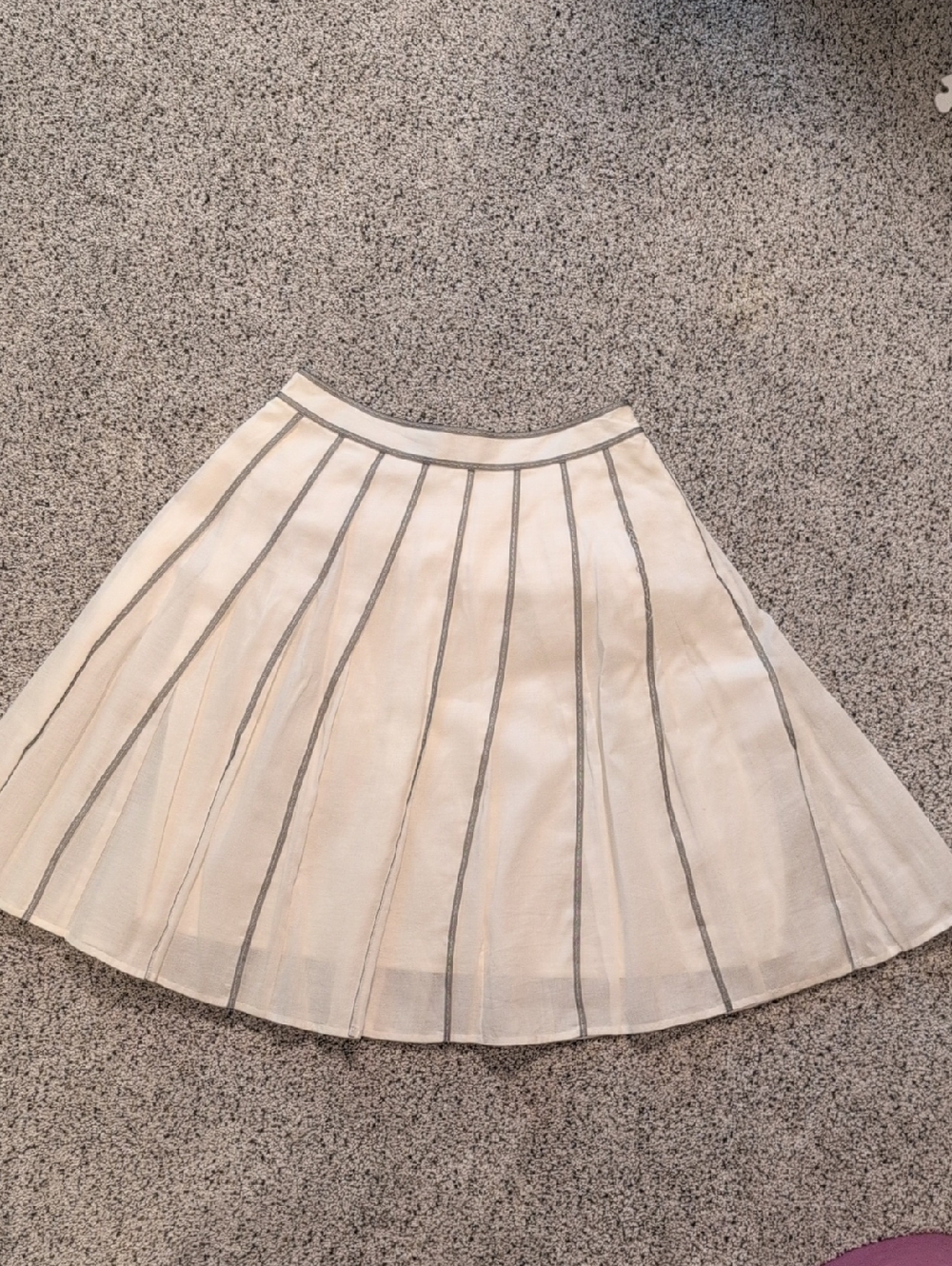 Talbots Cream Circle Skirt with Gray Vertical Stripes
